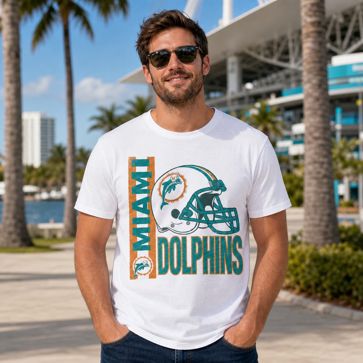 Miami Dolphins Rare Retro Football 1984 Artwork Shirt