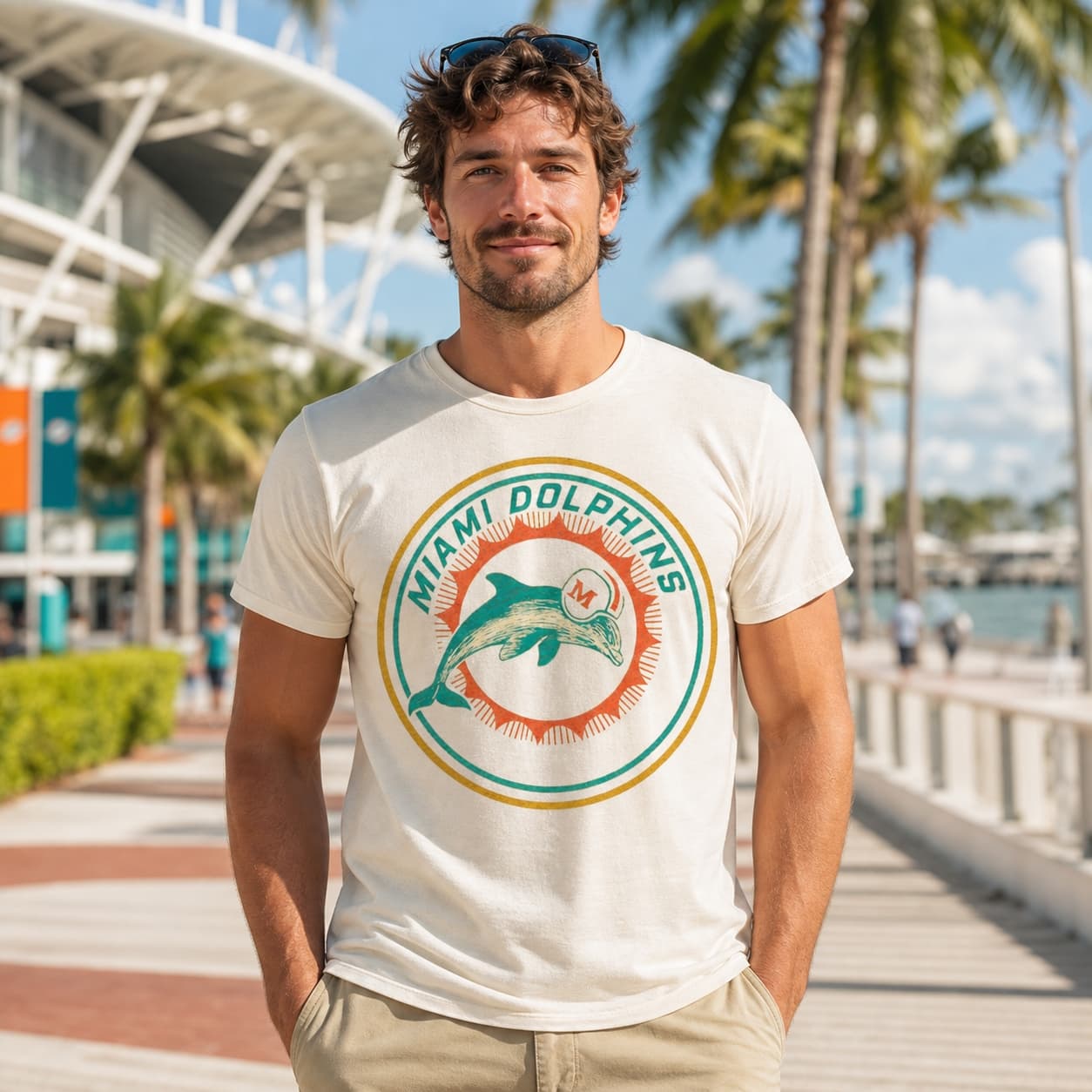 Miami Dolphins Retro Football 1966 Artwork Heather T-Shirt