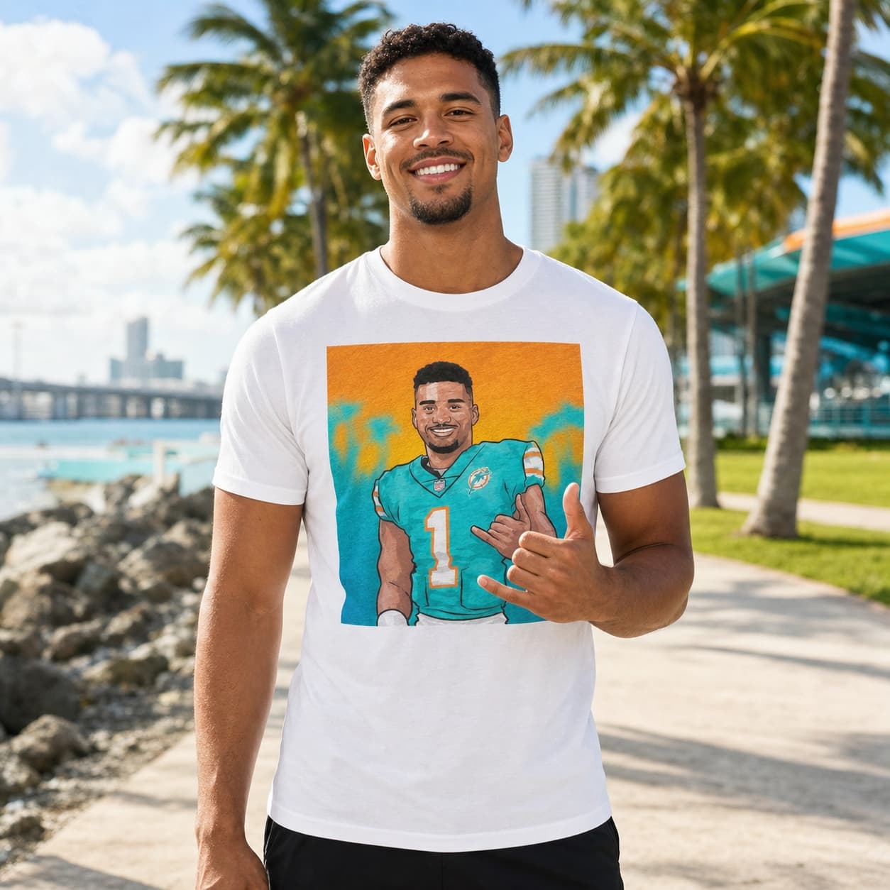 Miami Dolphins Tua Tagovailoa Exclusive Retro Football Artwork Shirt