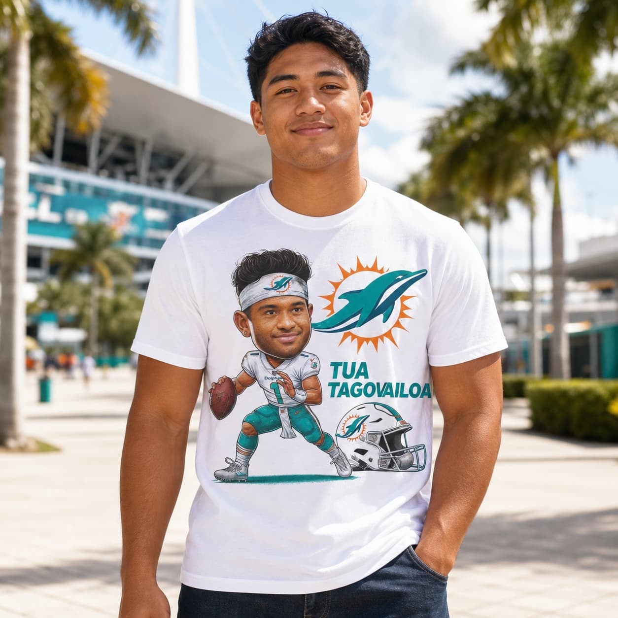 Miami Dolphins Tua Tagovailoa QB Exclusive Retro Football Artwork Shirt