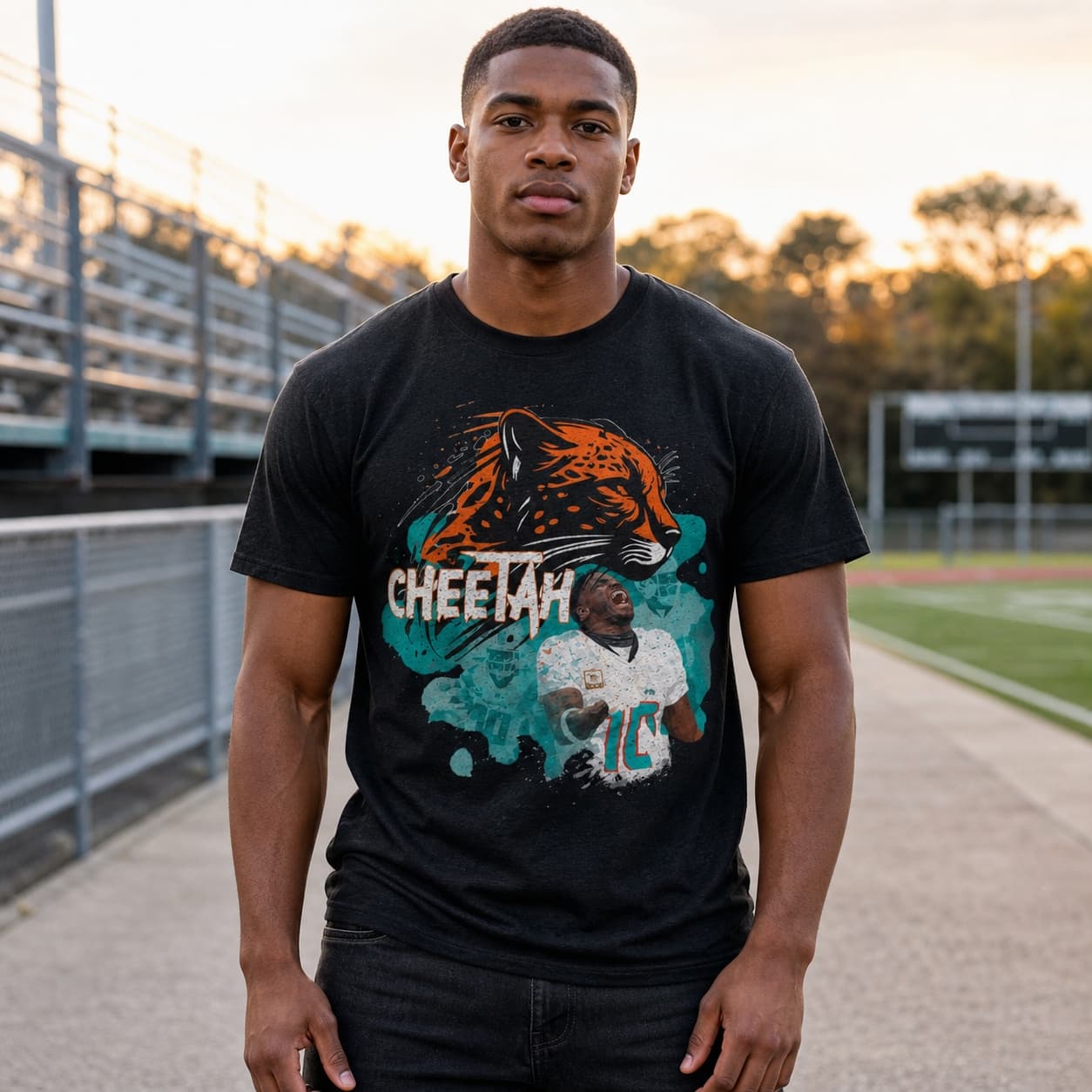 Miami Dolphins Tyreek Hill #10 Cheetah Exclusive Retro Football Artwork Shirt
