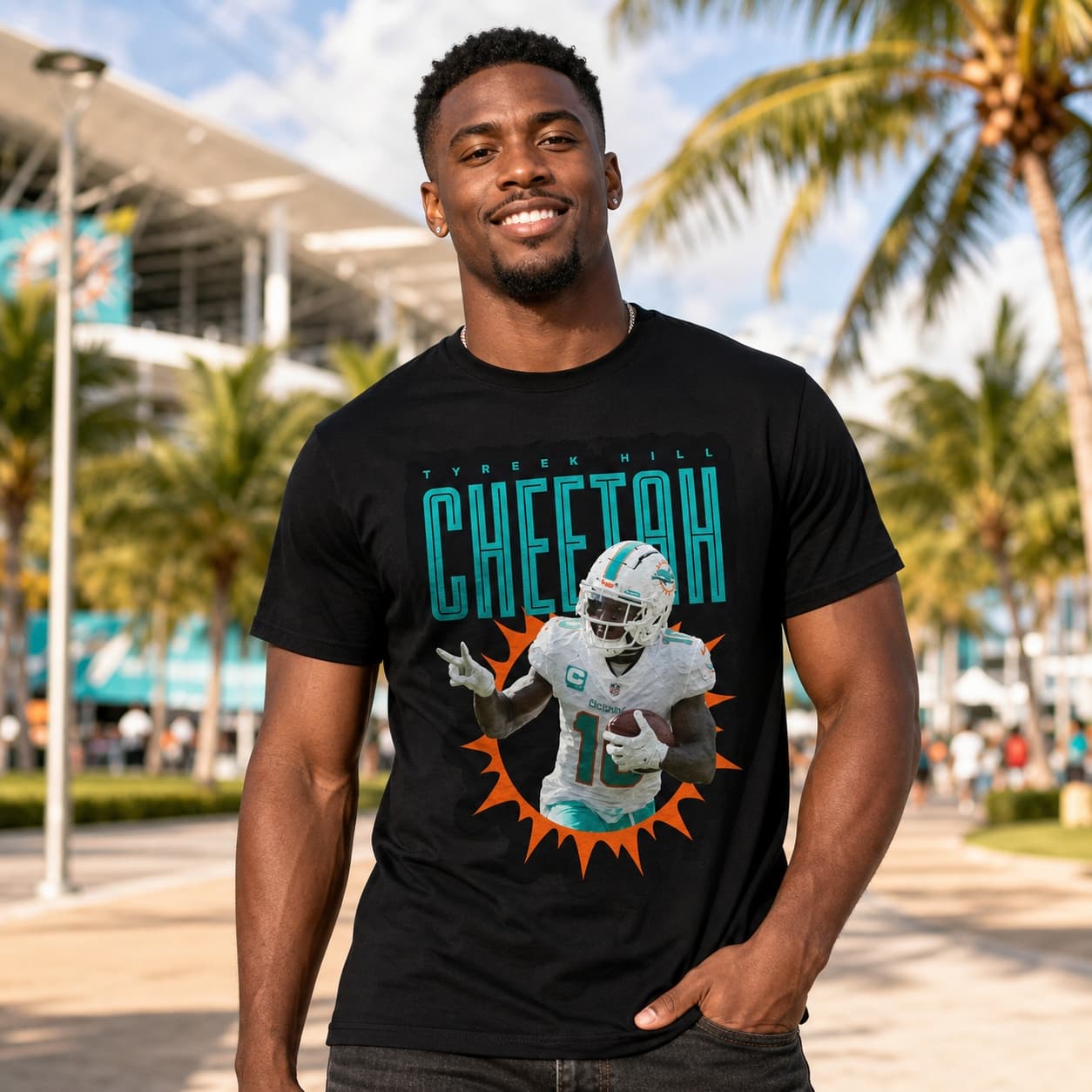 Miami Dolphins Tyreek Hill Cheetah Exclusive Retro Football Artwork Shirt