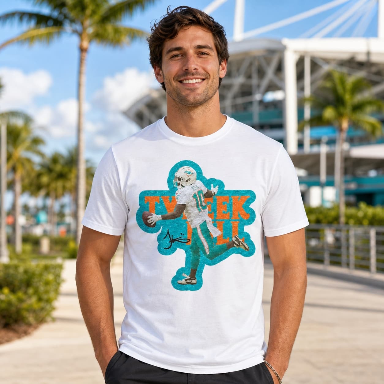 Miami Dolphins Tyreek Hill Teal Exclusive Retro Football Artwork Shirt