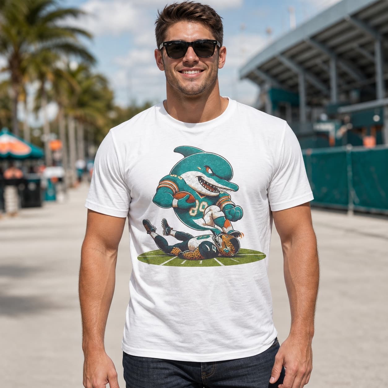 Miami Dolphins vs. Jacksonville Jaguars Retro Rivalry Football Artwork Shirt