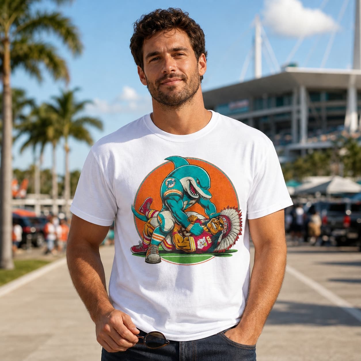 Miami Dolphins vs. Kansas City Chiefs vs. Retro Rivalry Football Mascot 1981 Artwork Shirt