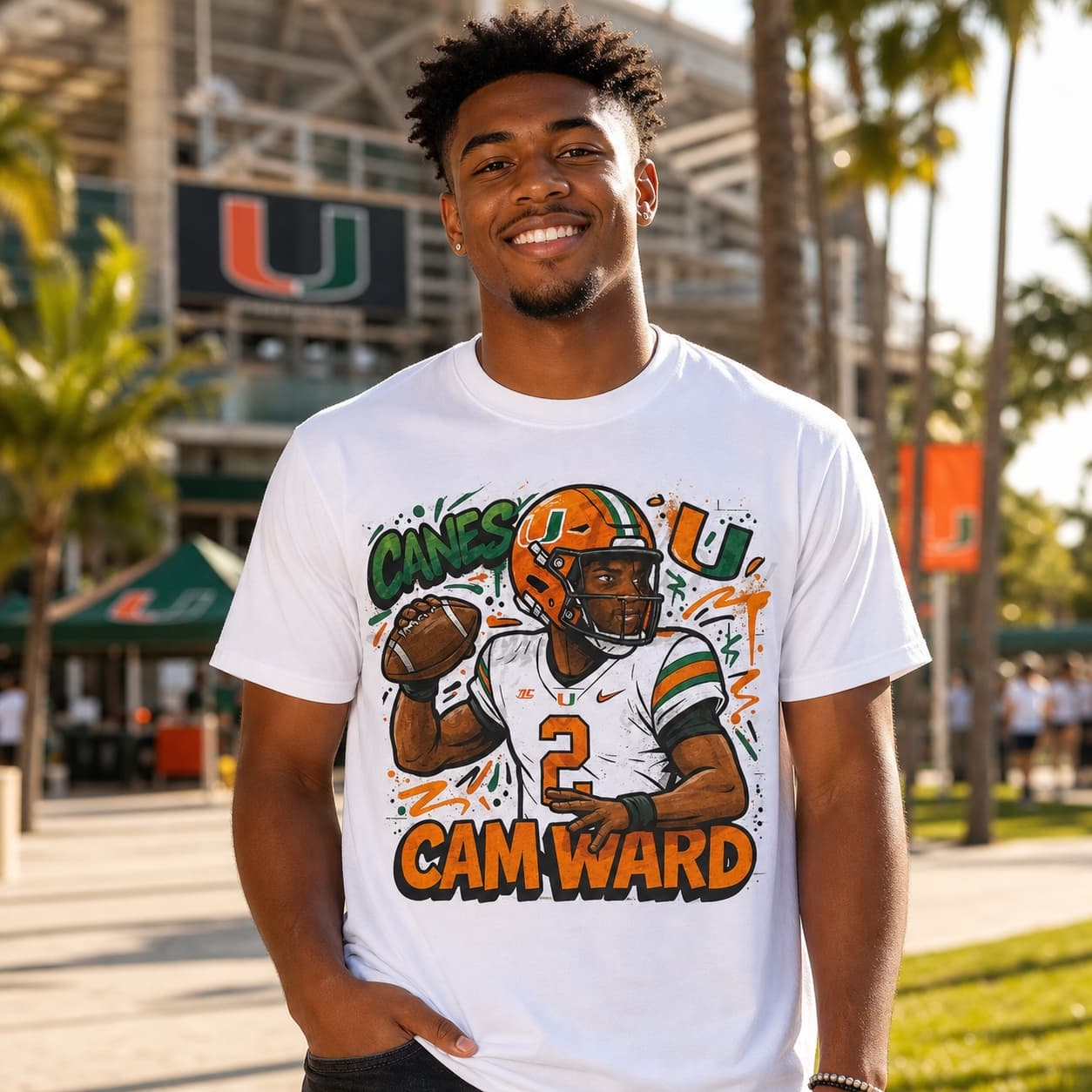 Miami Hurricanes Cam Ward #1 Draft Pick Exclusive Caricature Football Artwork Shirt