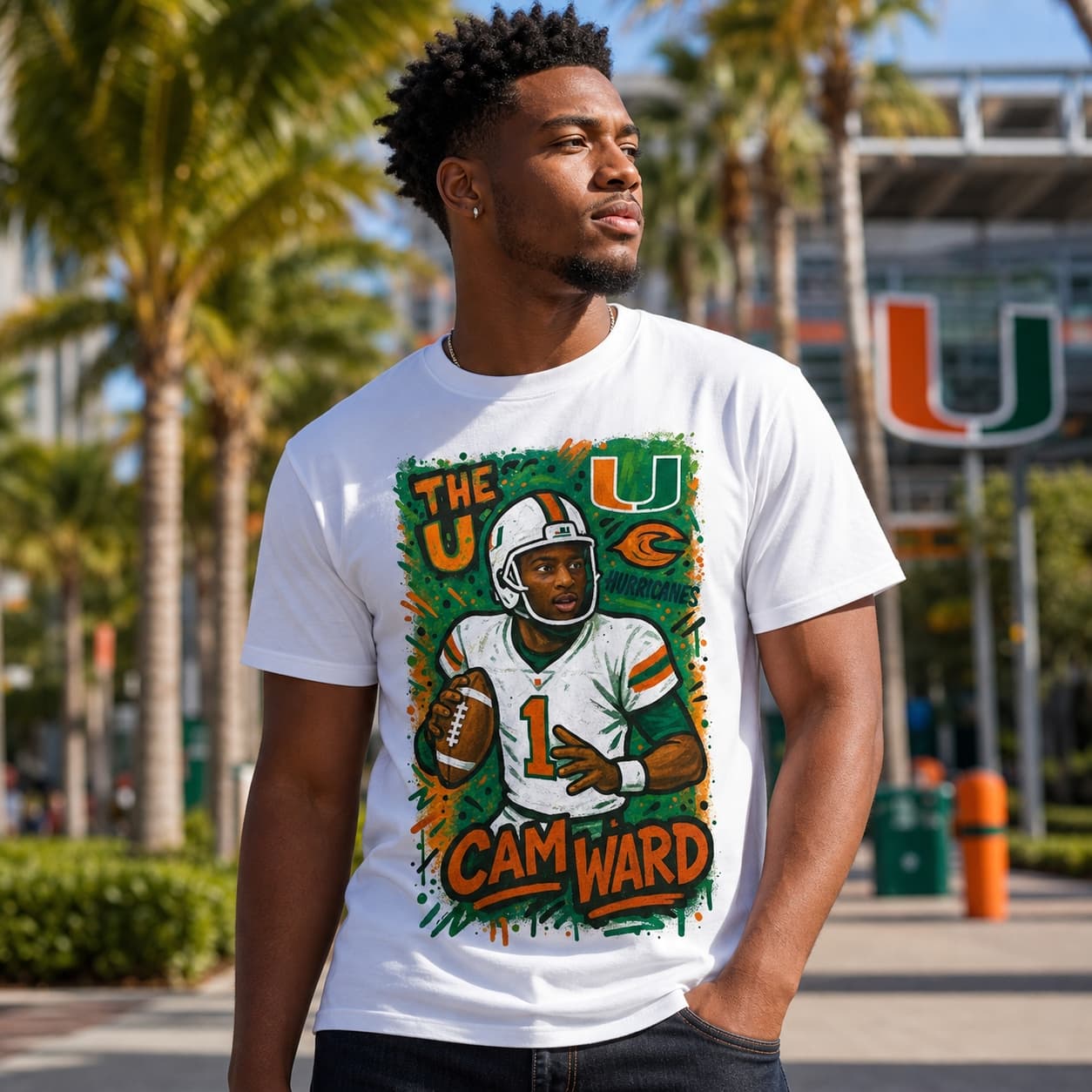 Miami Hurricanes Cam Ward Exclusive Caricature Football Artwork Shirt