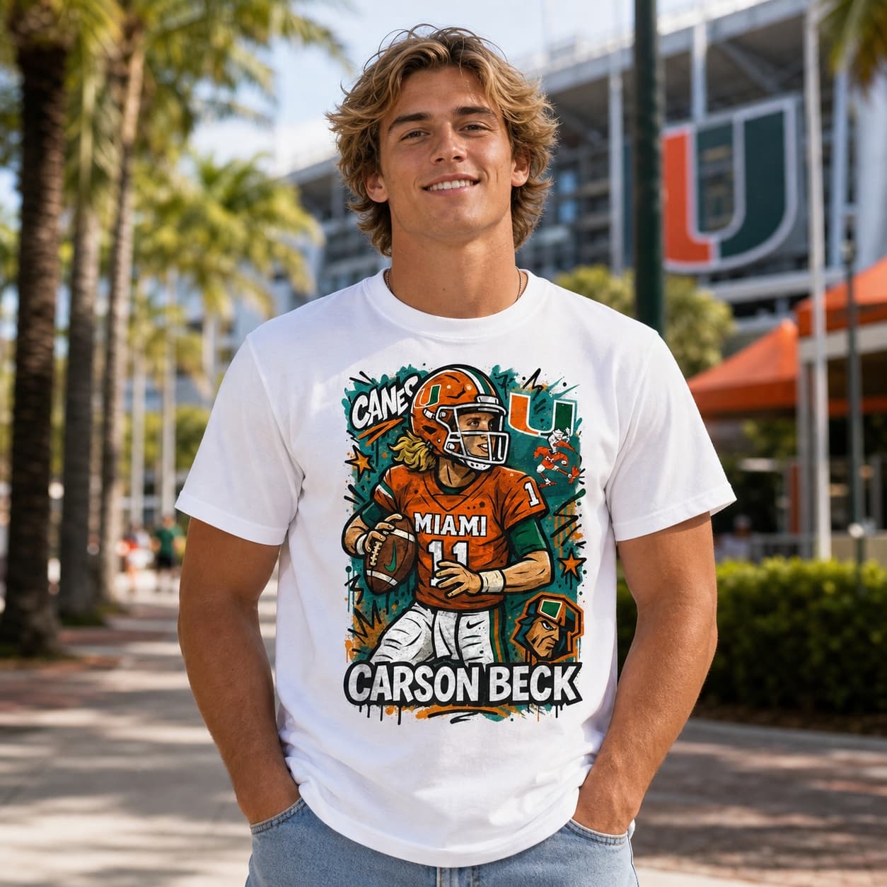 Miami Hurricanes Carson Beck Exclusive Caricature Football Artwork Shirt