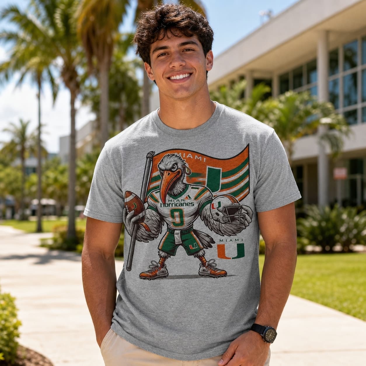 Miami Hurricanes Exclusive Retro Football Flag Ibis Artwork Heather T-Shirt