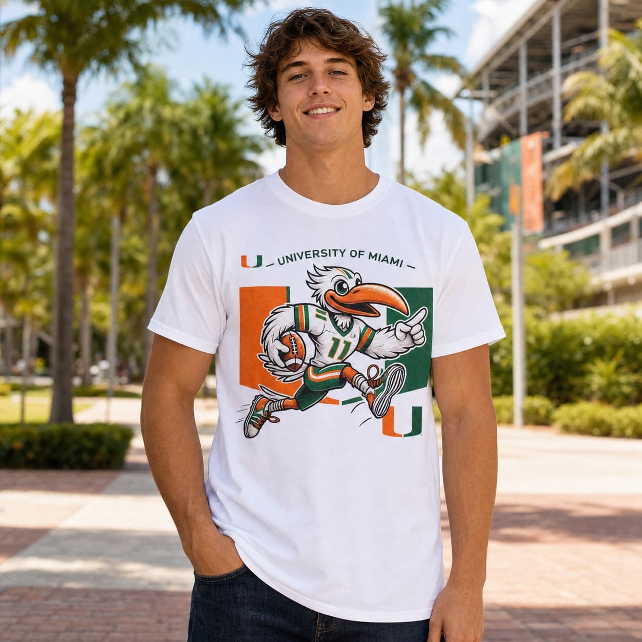 Miami Hurricanes Exclusive Retro Football TD Run Artwork Shirt