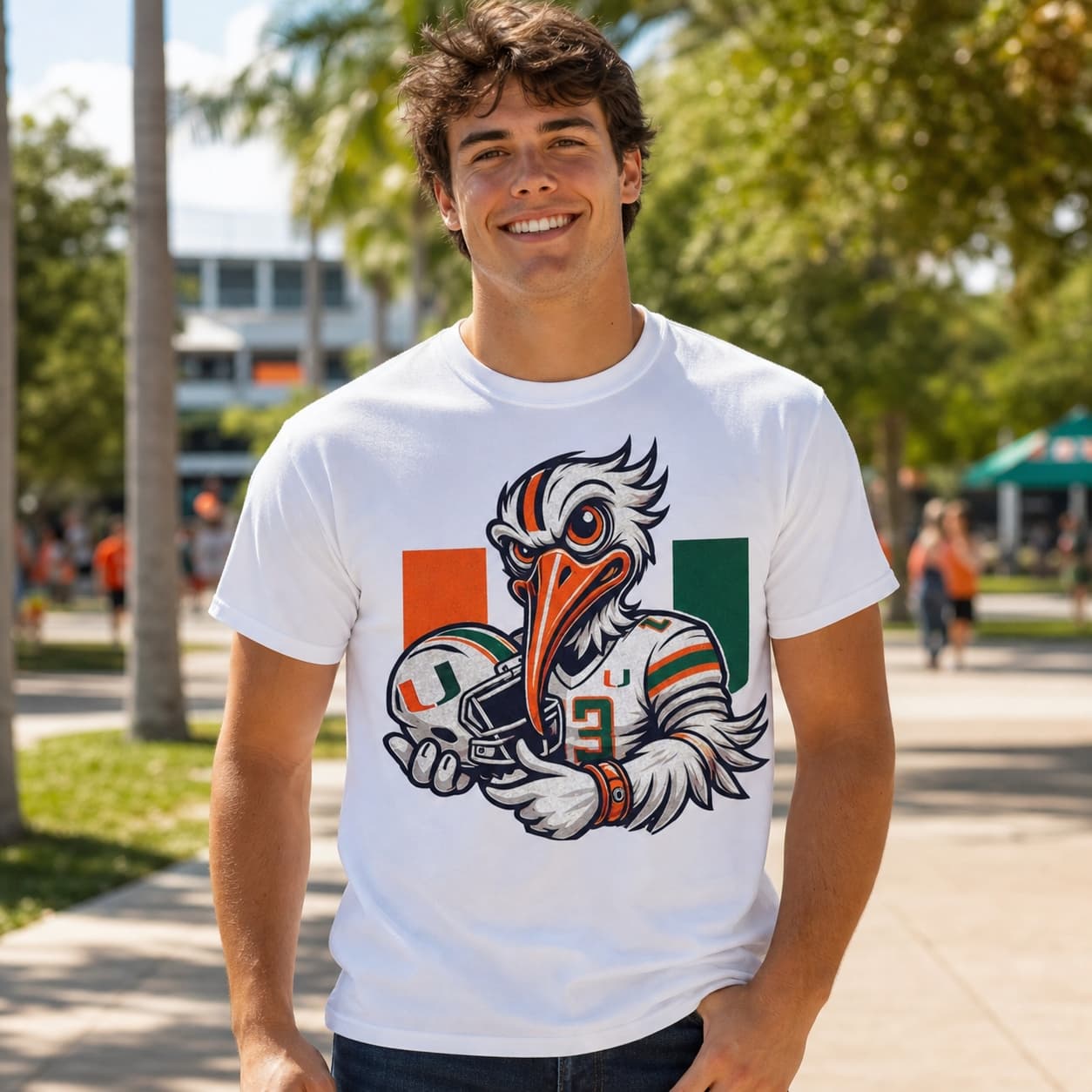 Miami Hurricanes Exclusive Sebastian Retro Football Helmet Artwork Shirt