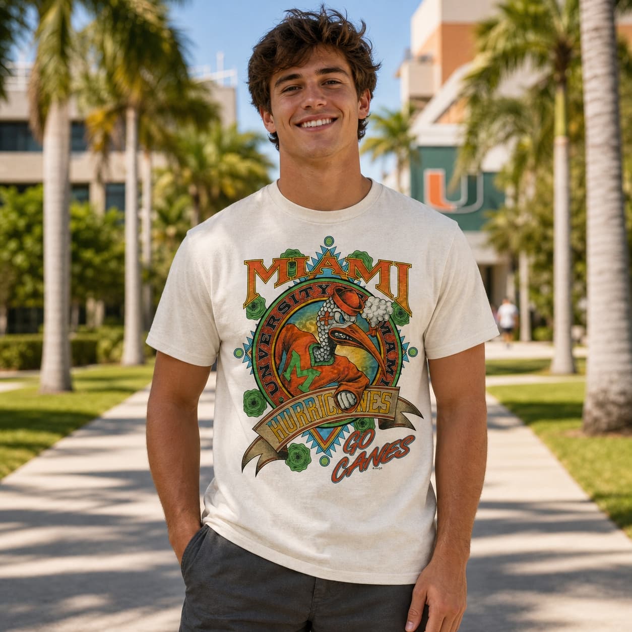 Miami Hurricanes Go Canes Retro Football 1999 Artwork Heather T-Shirt
