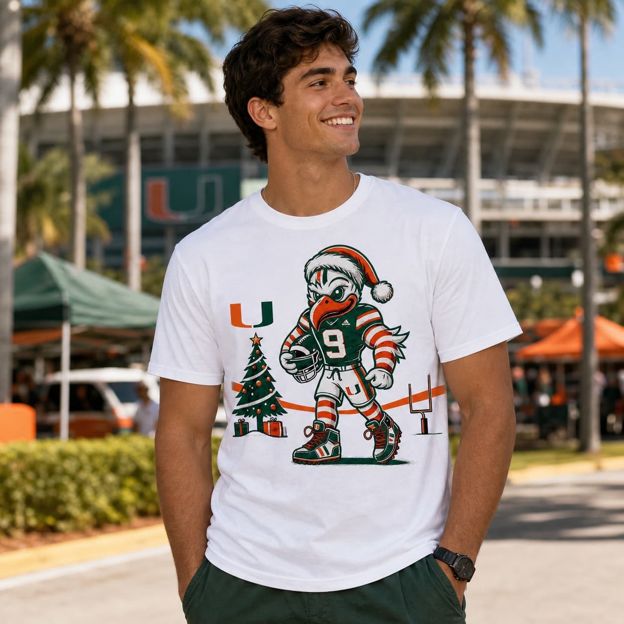 Miami Hurricanes Holiday Green Exclusive Retro Football Artwork Shirt