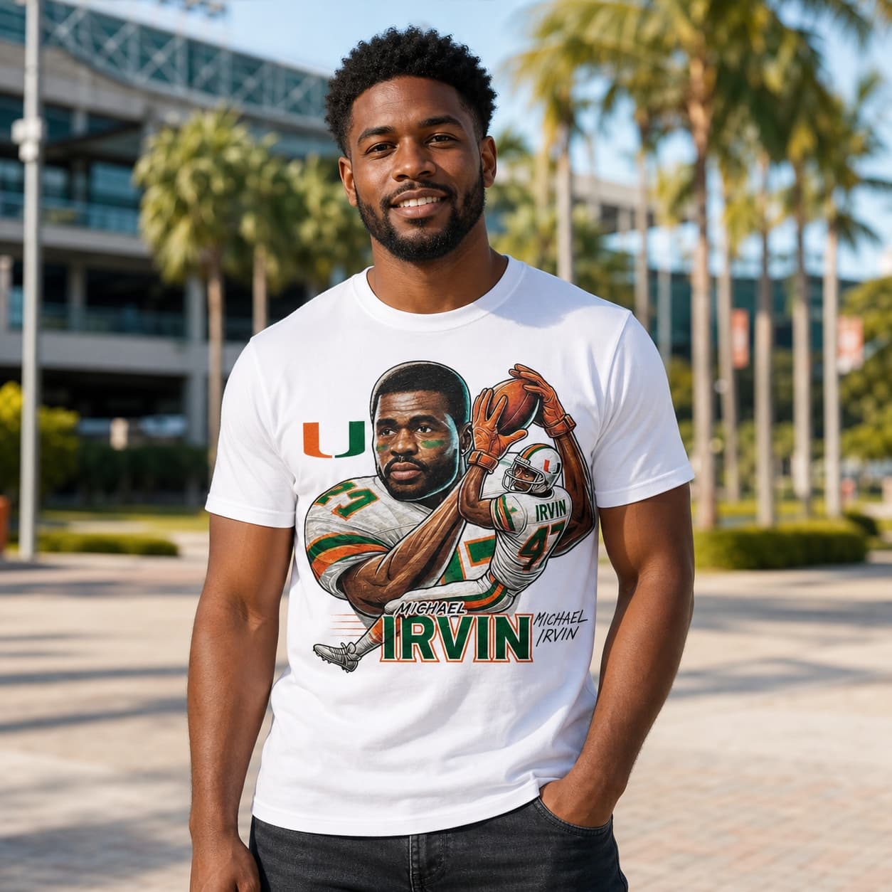 Miami Hurricanes Michael Irvin #47 Exclusive Retro Football 1986 Artwork Shirt
