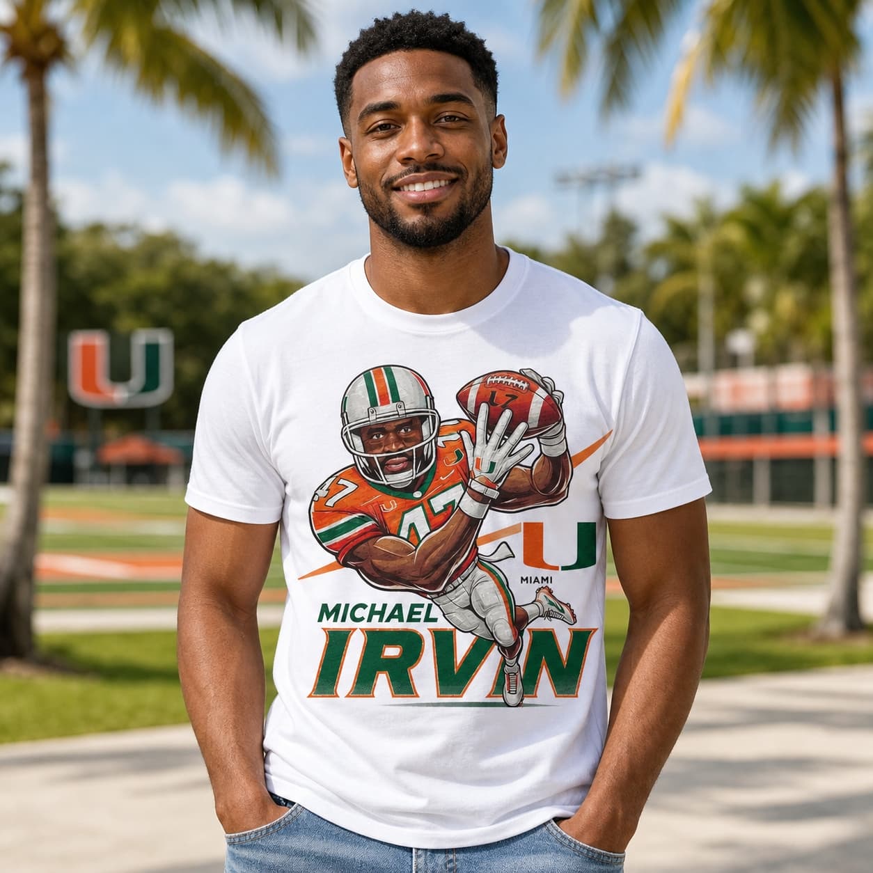 Miami Hurricanes Michael Irvin #47 Exclusive Retro Football 1987 Artwork Shirt