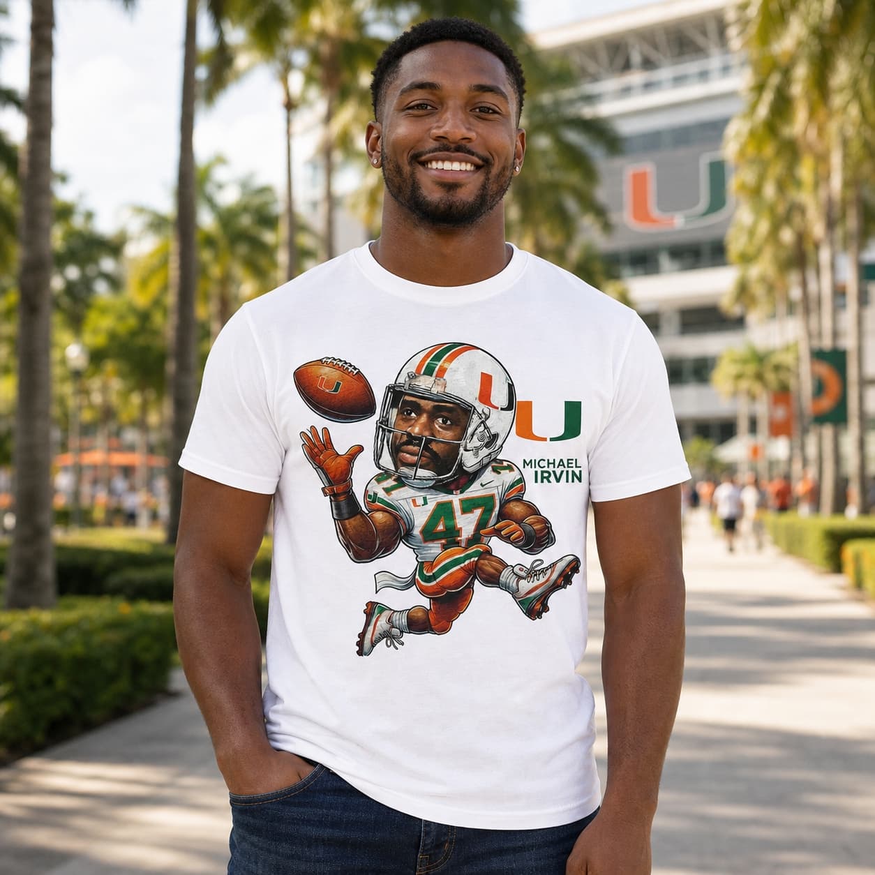 Miami Hurricanes Michael Irvin Exclusive Retro Football 1986 Artwork Shirt