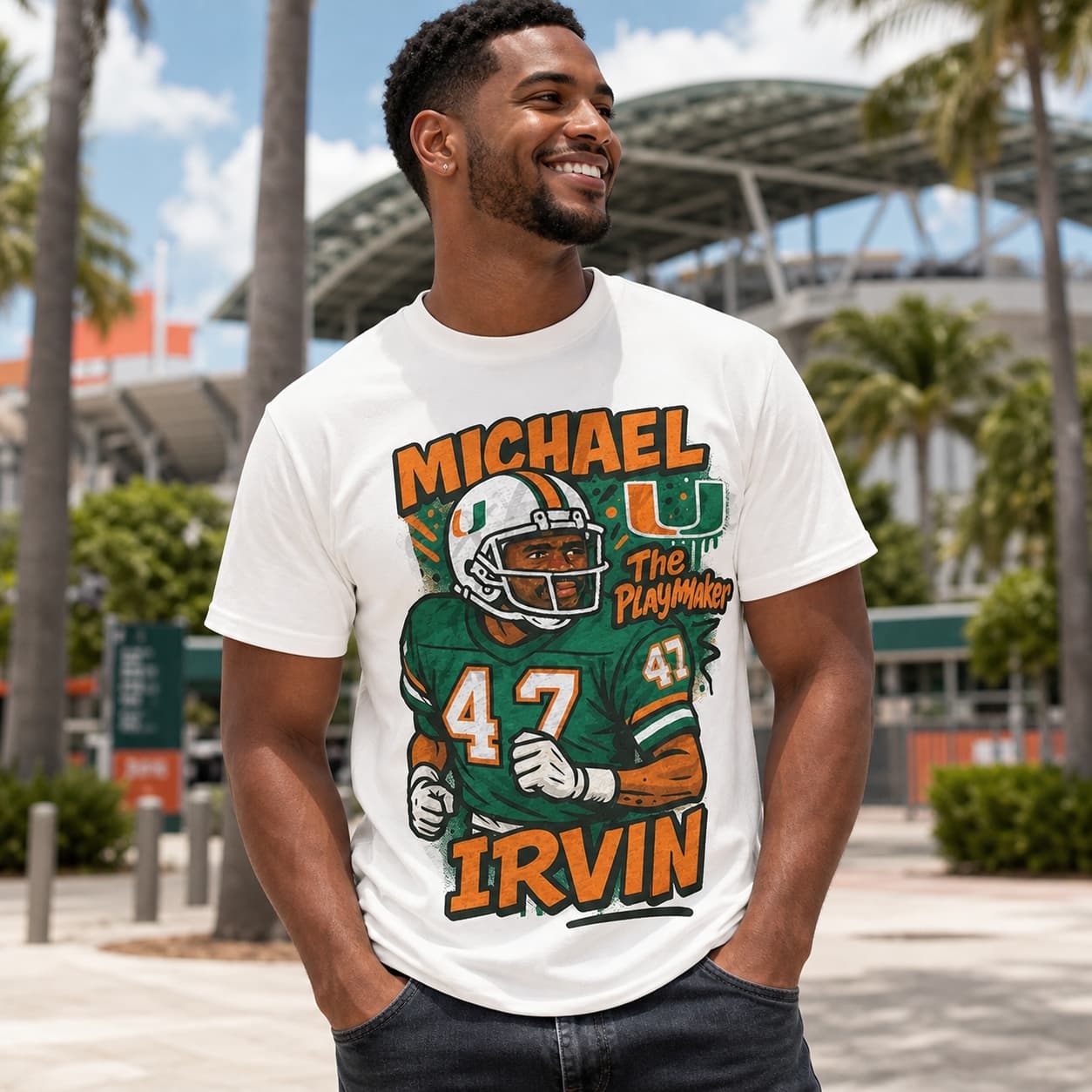Miami Hurricanes Michael Irvin The Playmaker Exclusive Caricature Football Artwork Shirt