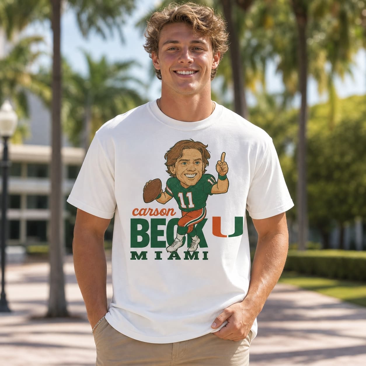 Miami Hurricanes QB Carson Beck Exclusive Retro Football Artwork Shirt