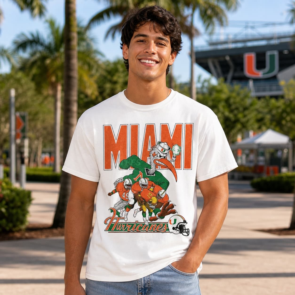 Miami Hurricanes Retro Football 1992 Artwork Heather T-Shirt