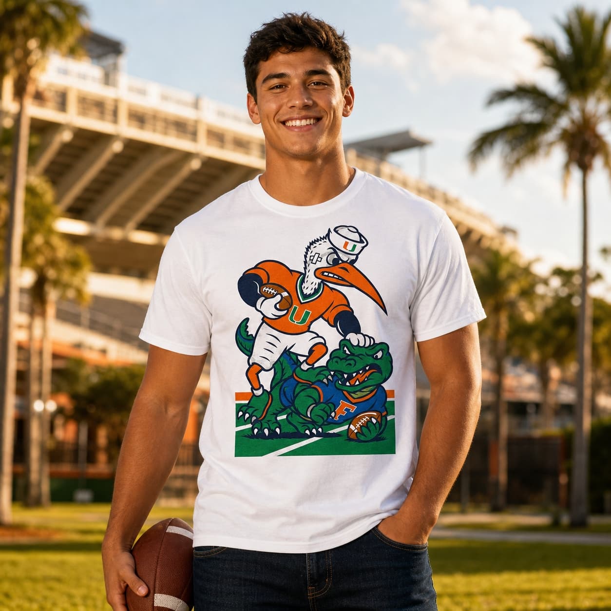 Miami Hurricanes vs. Florida Gators Exclusive Retro Rivals Football Artwork Shirt