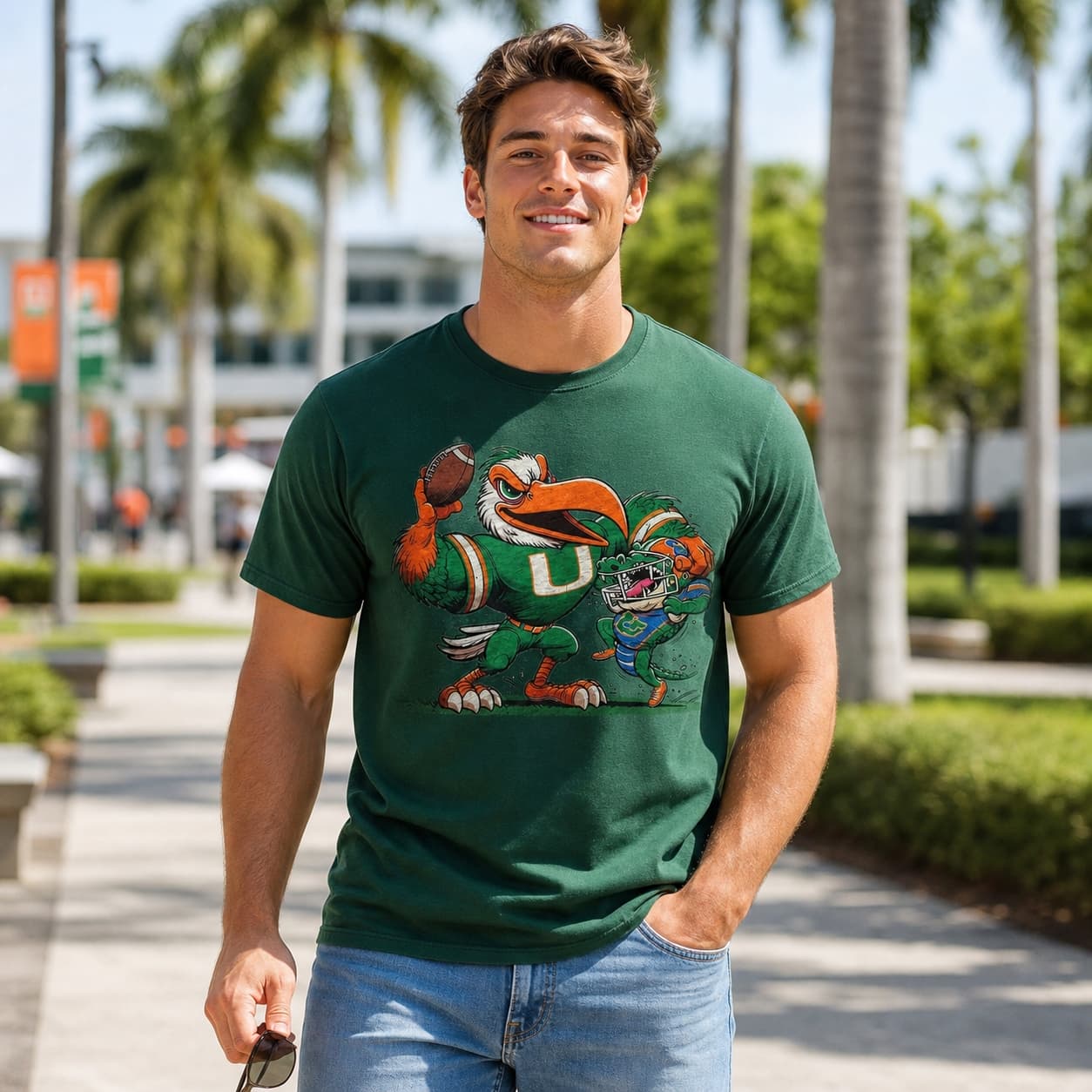 Miami Hurricanes vs. Florida Gators Retro Rivalry Football Mascot 2015 Artwork Shirt