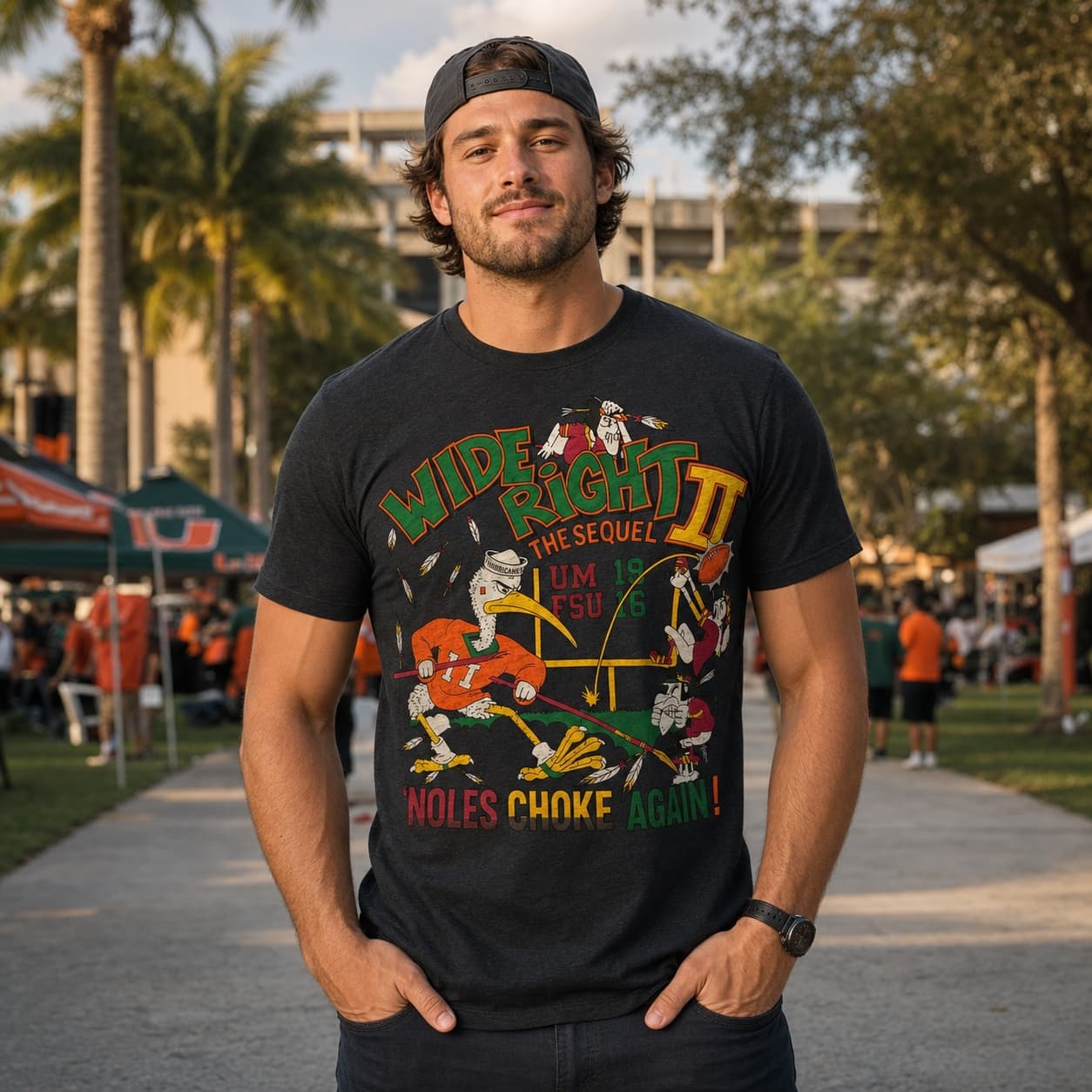 Miami Hurricanes vs. Florida State Seminoles Wide Right II Retro Rivals Football 1992 Artwork Shirt