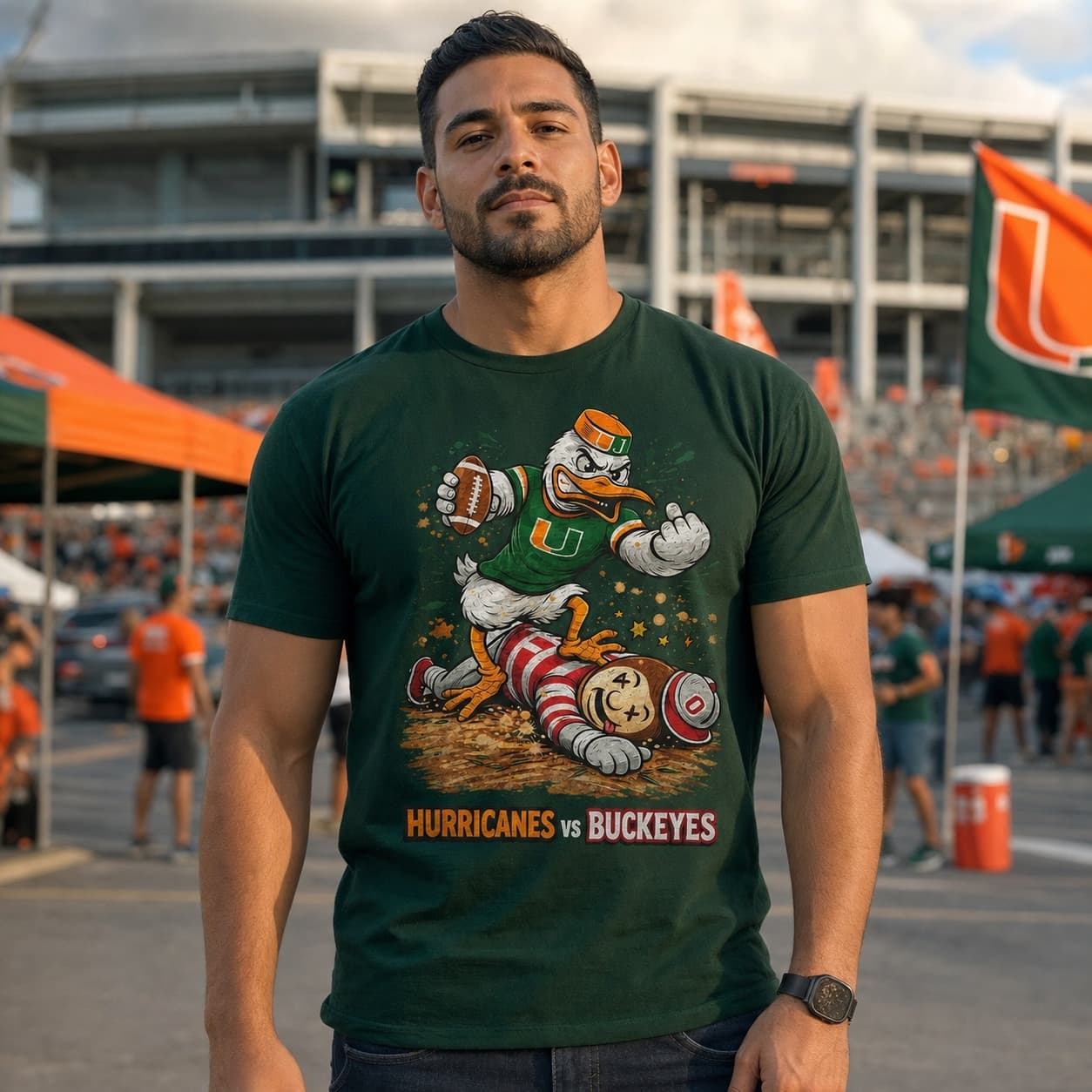 Miami Hurricanes vs. Ohio State Buckeyes Retro Rivalries Football Artwork Shirt