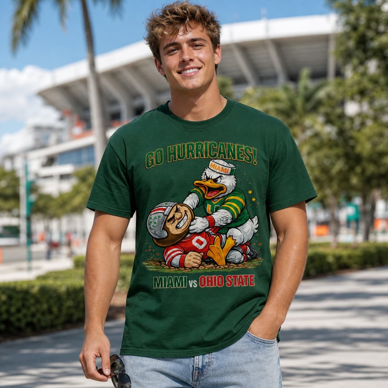 Miami Hurricanes vs. Ohio State Buckeyes Retro Rivals Football Choke Artwork Shirt