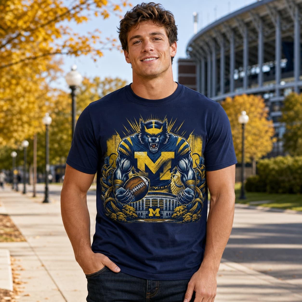 Michigan Wolverines Exclusive Retro Football Big House Artwork Shirt