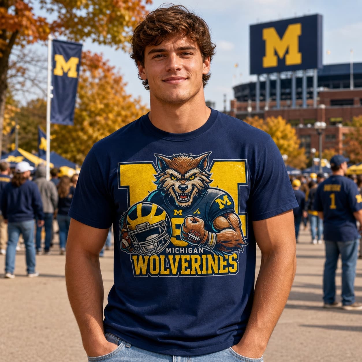 Michigan Wolverines Exclusive Retro Football Helmet Artwork Shirt