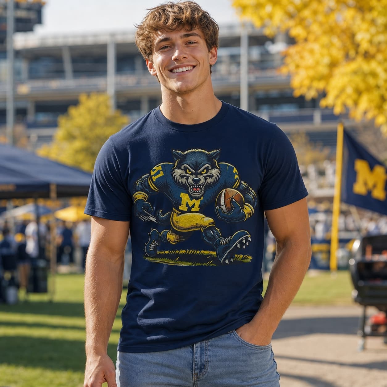 Michigan Wolverines Exclusive Retro Football Maize Blue Artwork Shirt