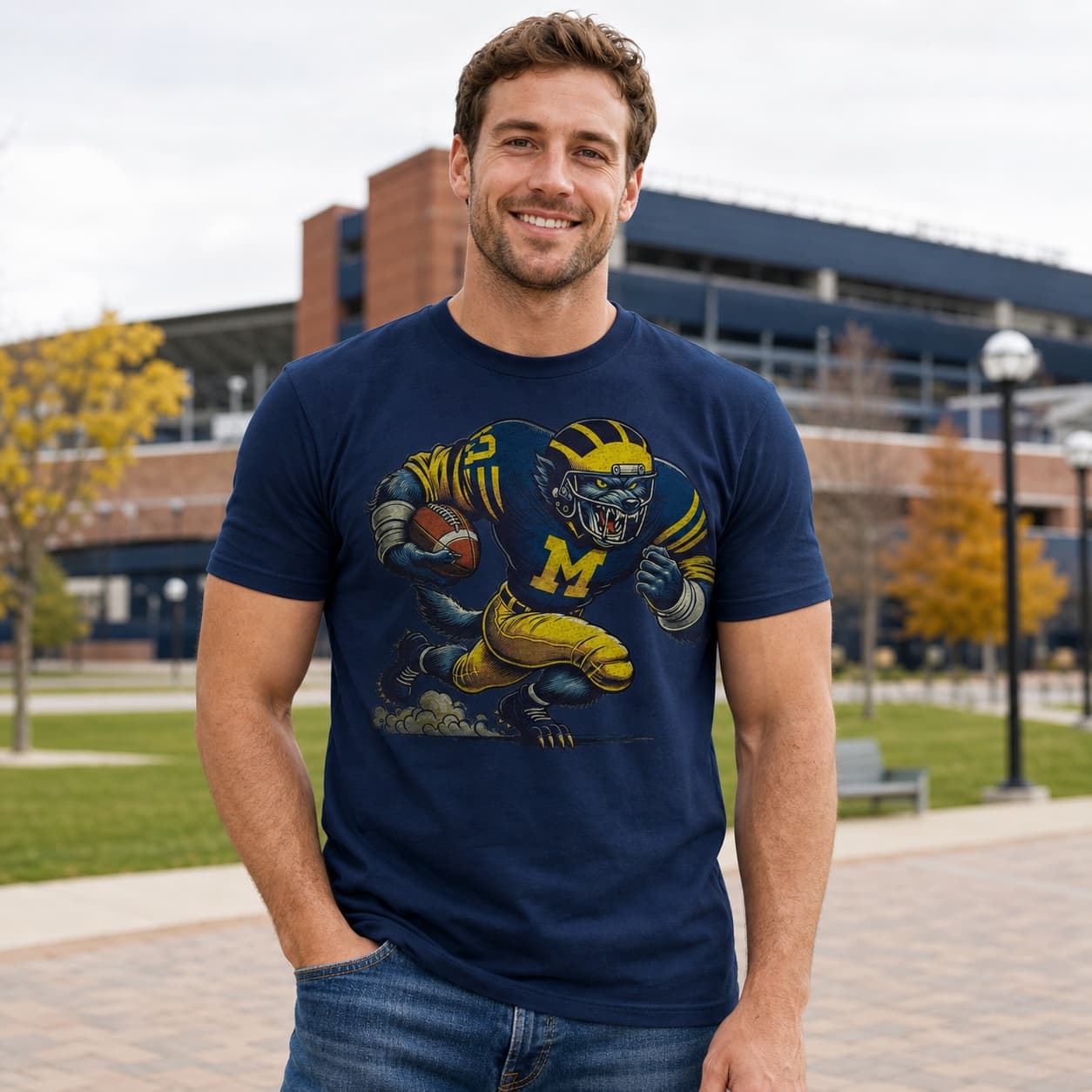 Michigan Wolverines Exclusive Retro Football Mascot Artwork Shirt