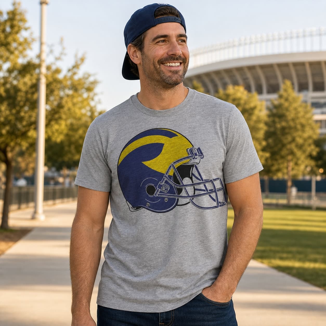 Michigan Wolverines Retro Football Helmet 1975 Artwork Shirt