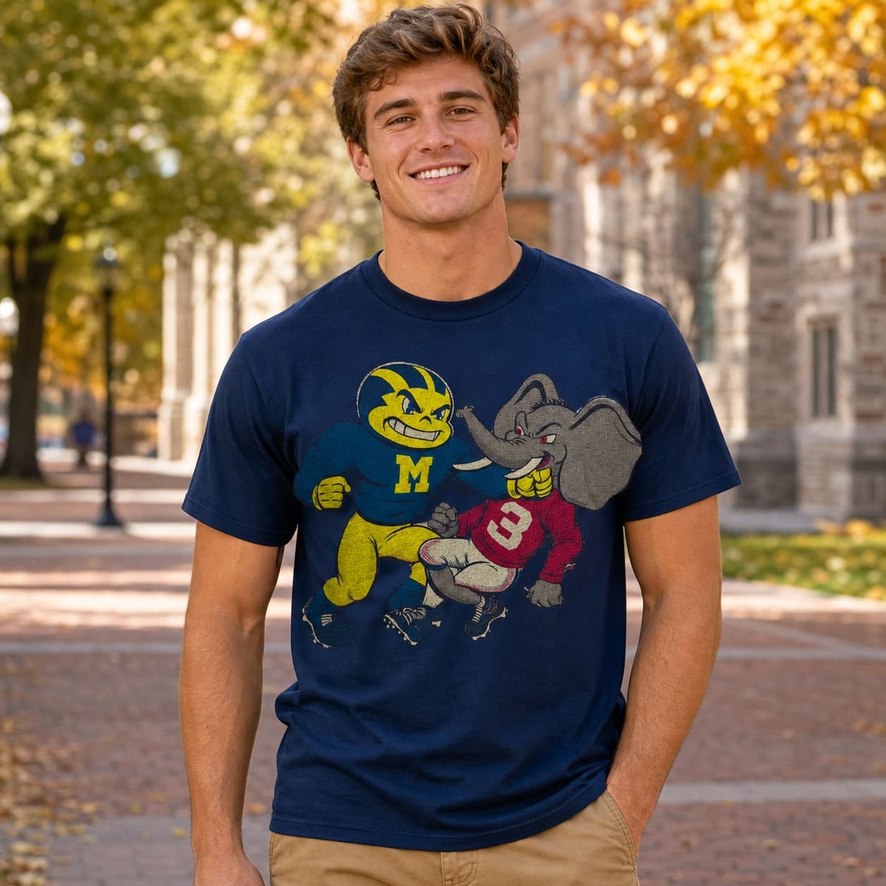 Michigan Wolverines vs. Alabama Crimson Tide Retro Rivalry Football Mascot 1965 Artwork Shirt