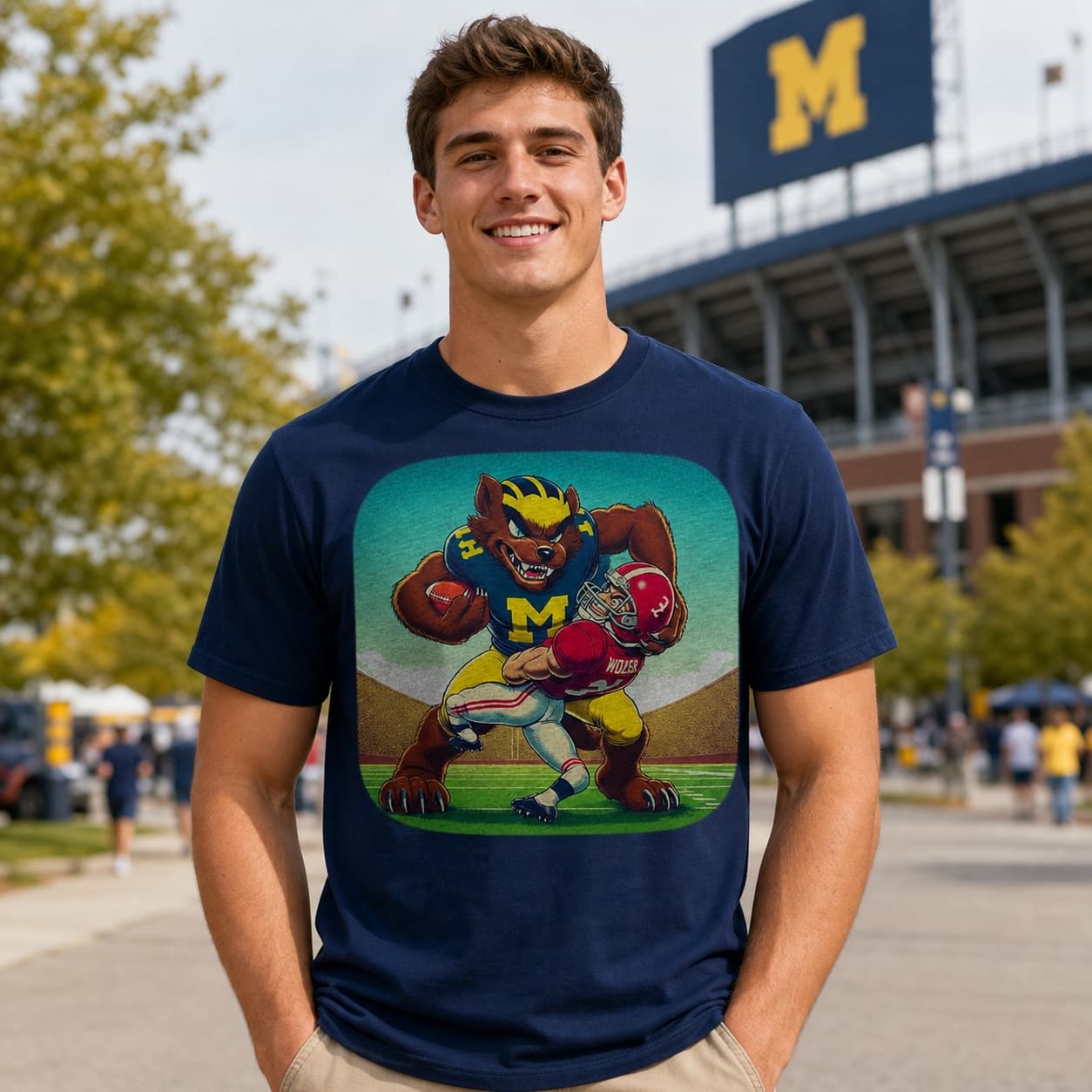 Michigan Wolverines vs. Alabama Crimson Tide Retro Rivalry Football Mascot 1985 Artwork Shirt