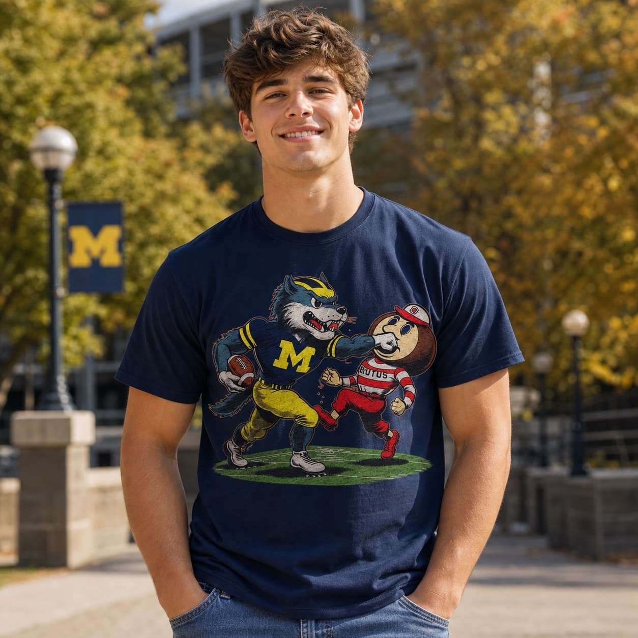 Michigan Wolverines vs. Ohio State Buckeyes Exclusive Retro Rivalries Football 1985 Artwork Shirt