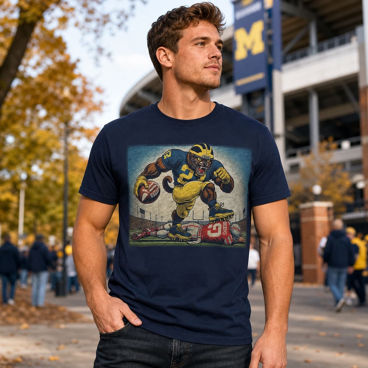 Michigan Wolverines vs. Ohio State Buckeyes Exclusive Retro Rivalries Football Artwork Shirt