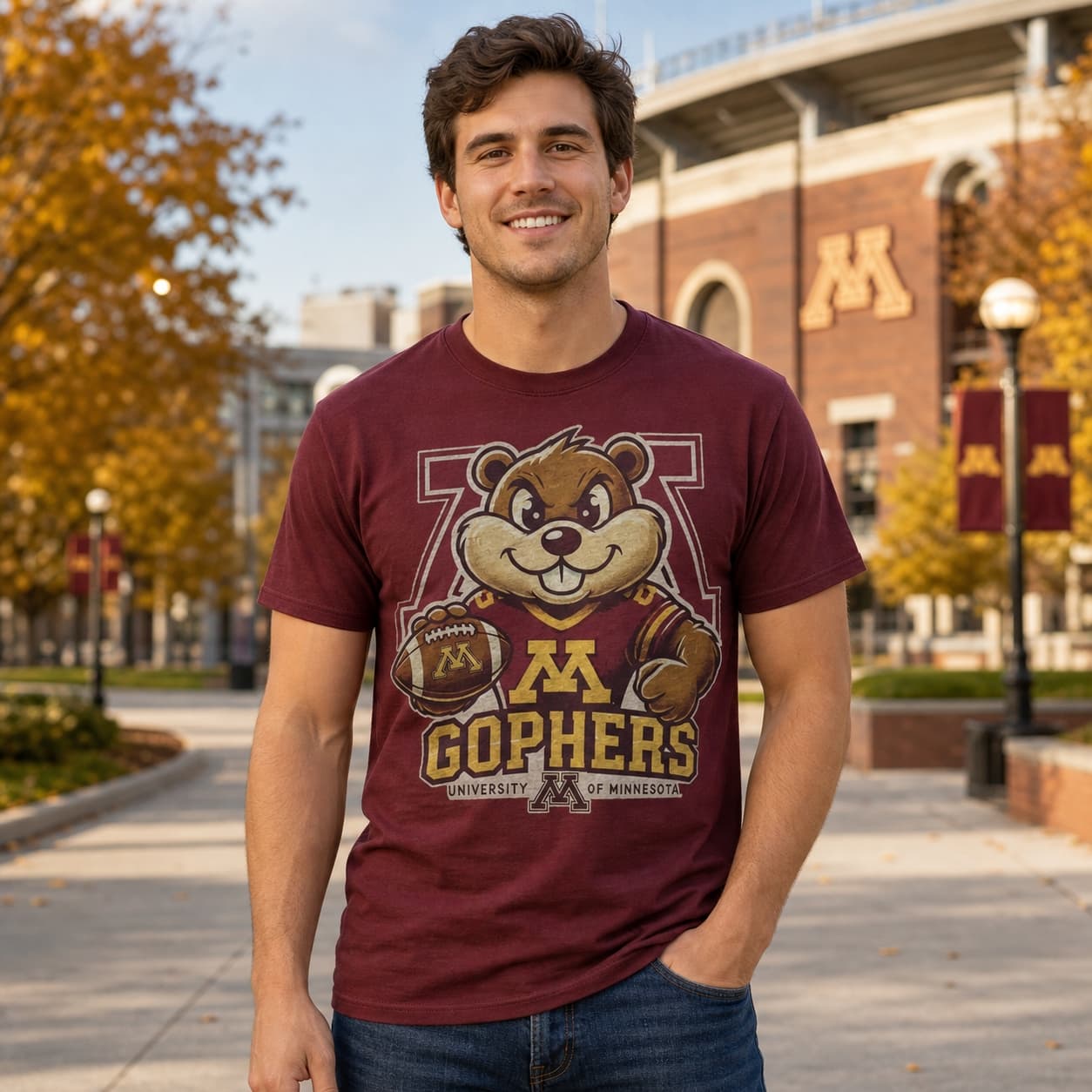 Minnesota Golden Gophers Exclusive Retro Football Mascot TD Artwork Heather T-Shirt