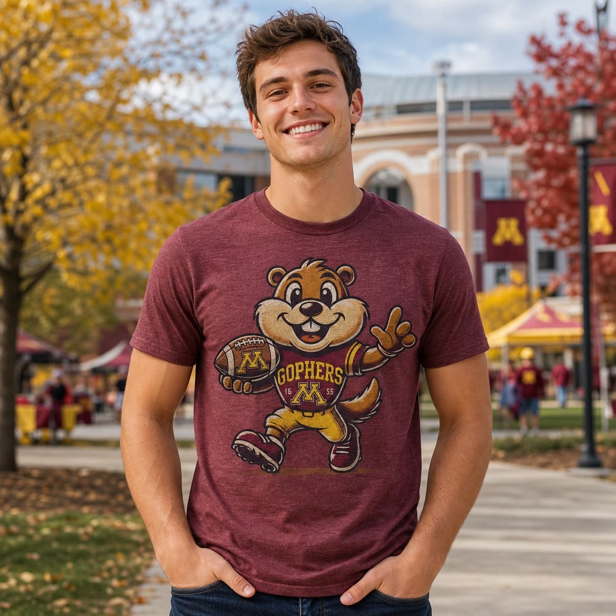 Minnesota Golden Gophers Exclusive Retro Football Running Mascot Artwork Heather T-Shirt