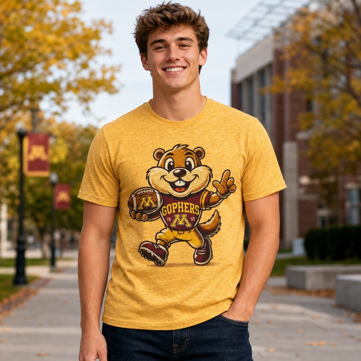 Minnesota Golden Gophers Exclusive Retro Football Running Mascot Artwork Shirt