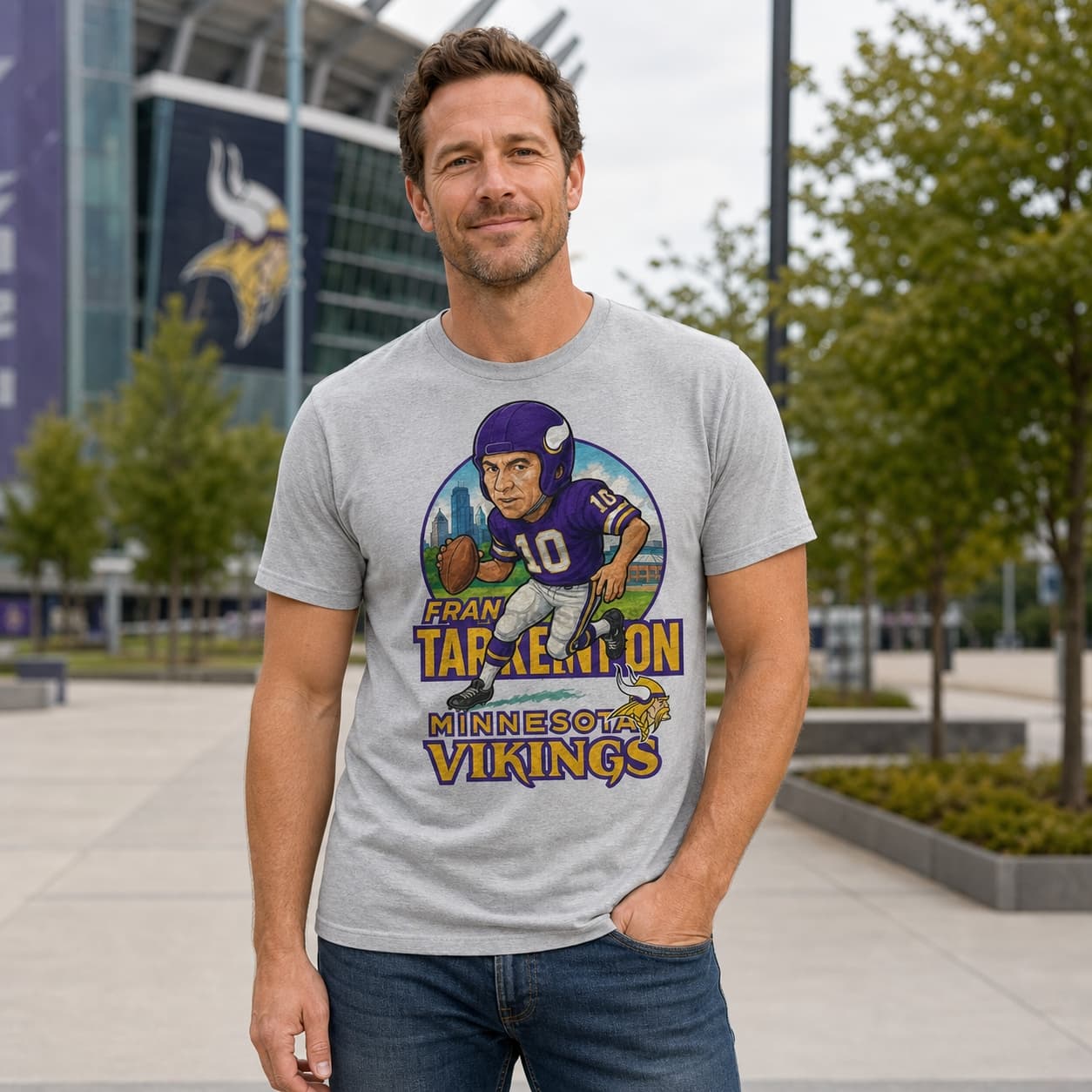 Minnesota Vikings Fran Tarkenton Exclusive Retro Football City Artwork Shirt