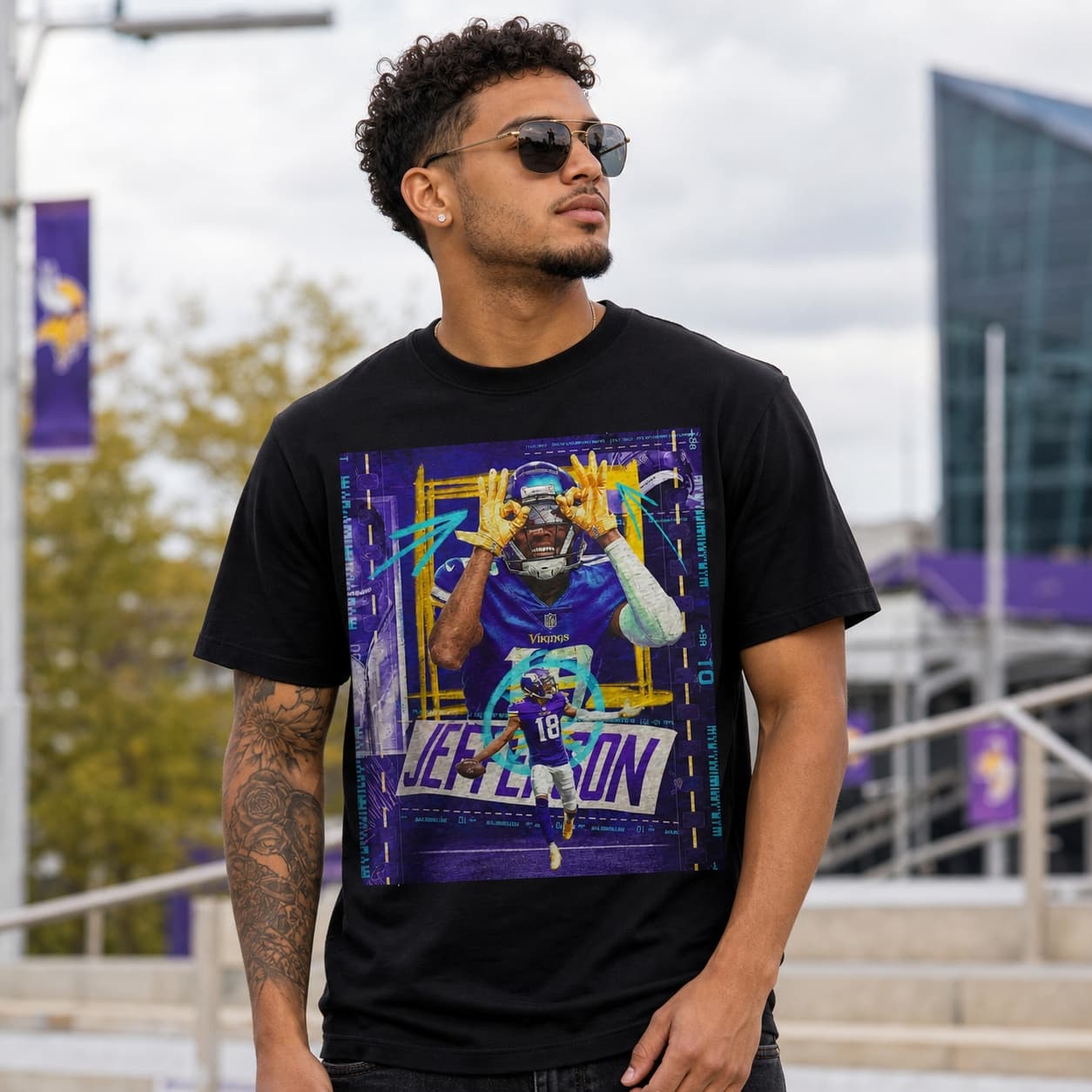 Minnesota Vikings Justin Jefferson Exclusive Retro Football Artwork Shirt