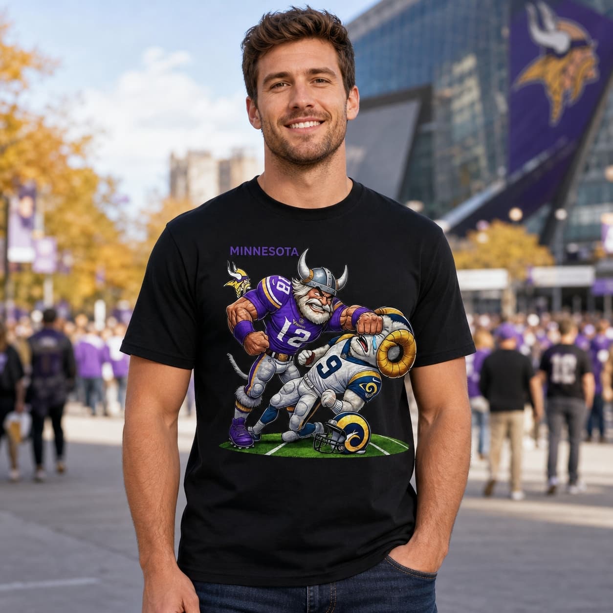 Minnesota Vikings vs. Los Angeles Rams Exclusive Retro Rivalries Football Artwork Shirt