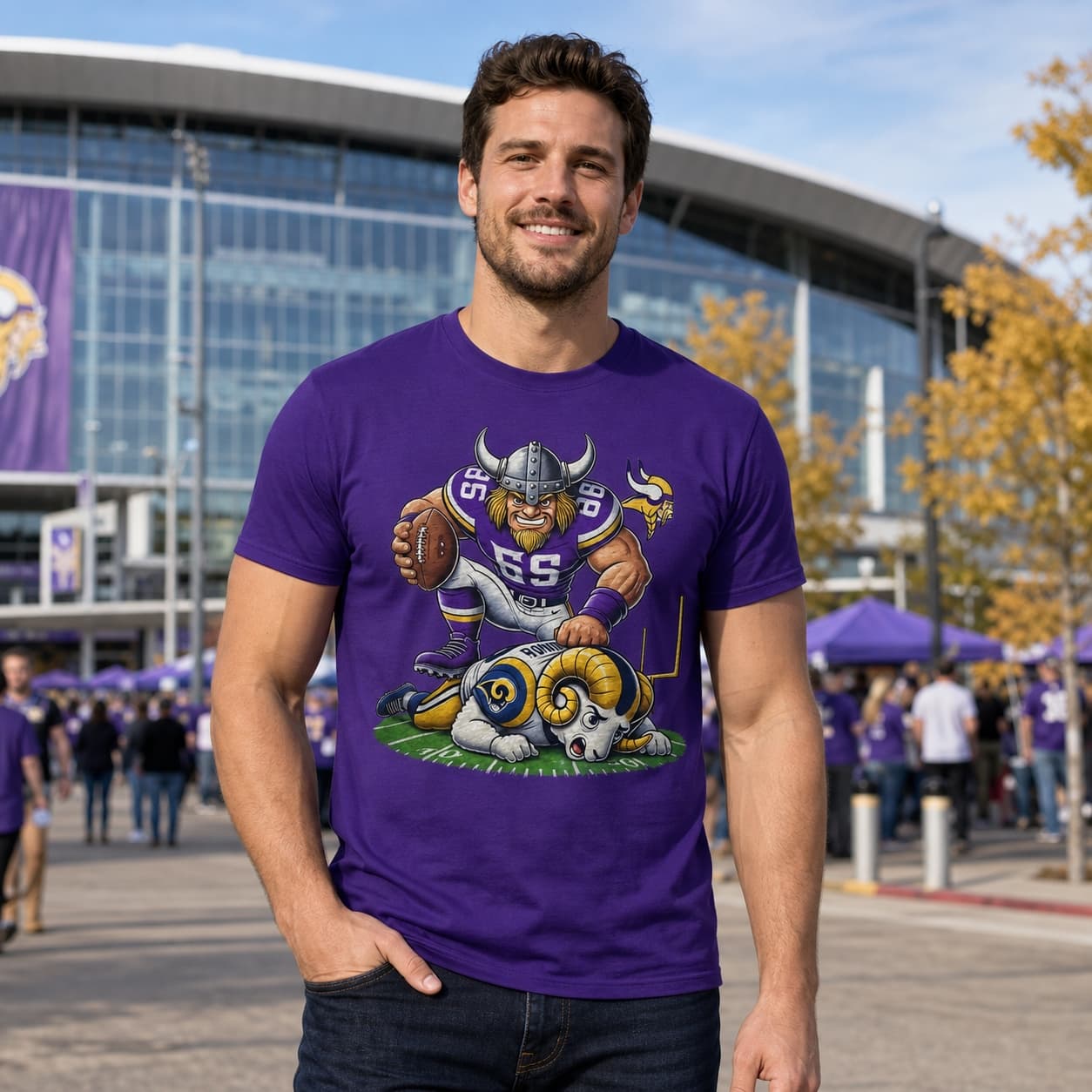 Minnesota Vikings vs. Los Angeles Rams Exclusive Retro Rivalries Football Stomp Artwork Shirt