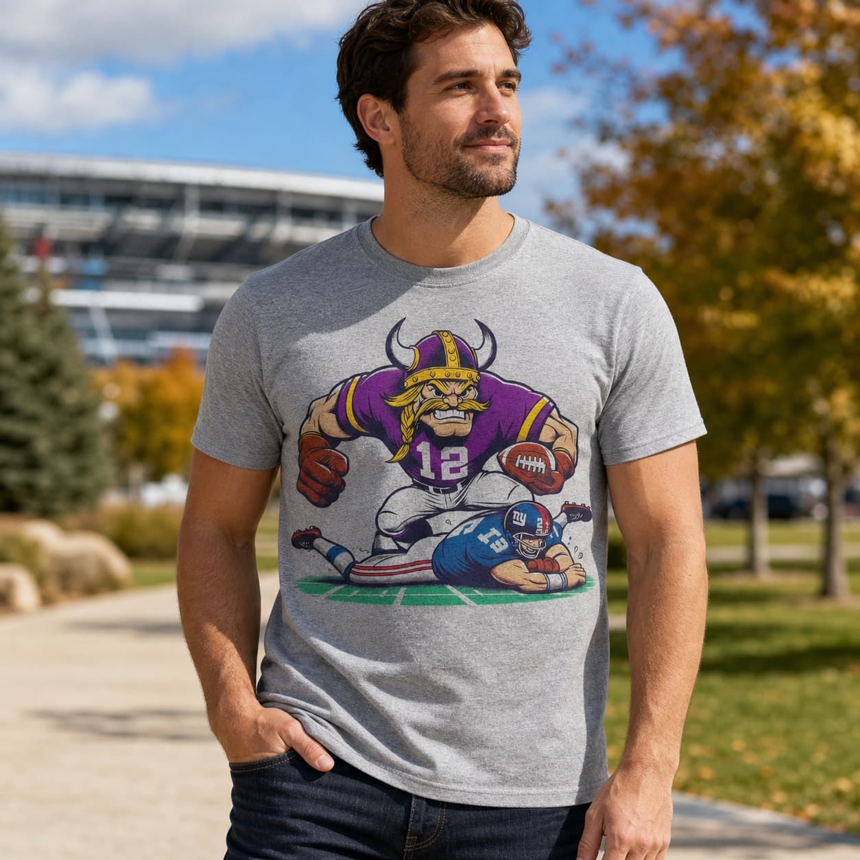Minnesota Vikings vs. New York Giants Retro Rivalry Football Angry Viktor Mascot Artwork Shirt
