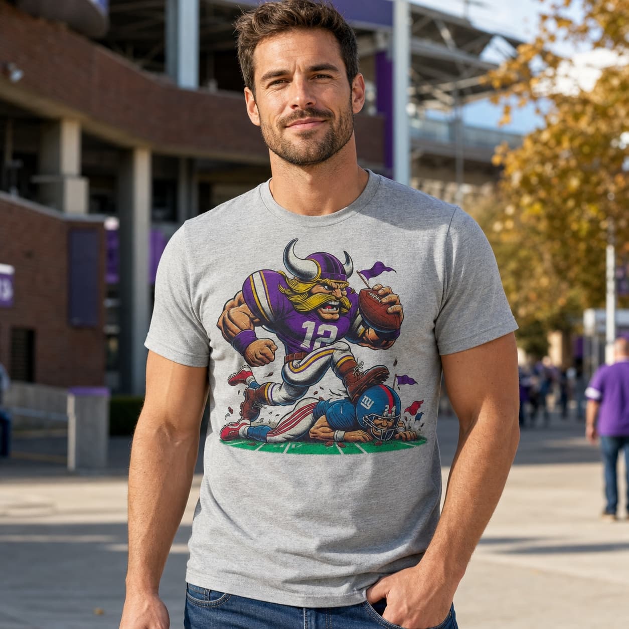 Minnesota Vikings vs. New York Giants Retro Rivalry Football Mascot Artwork Shirt