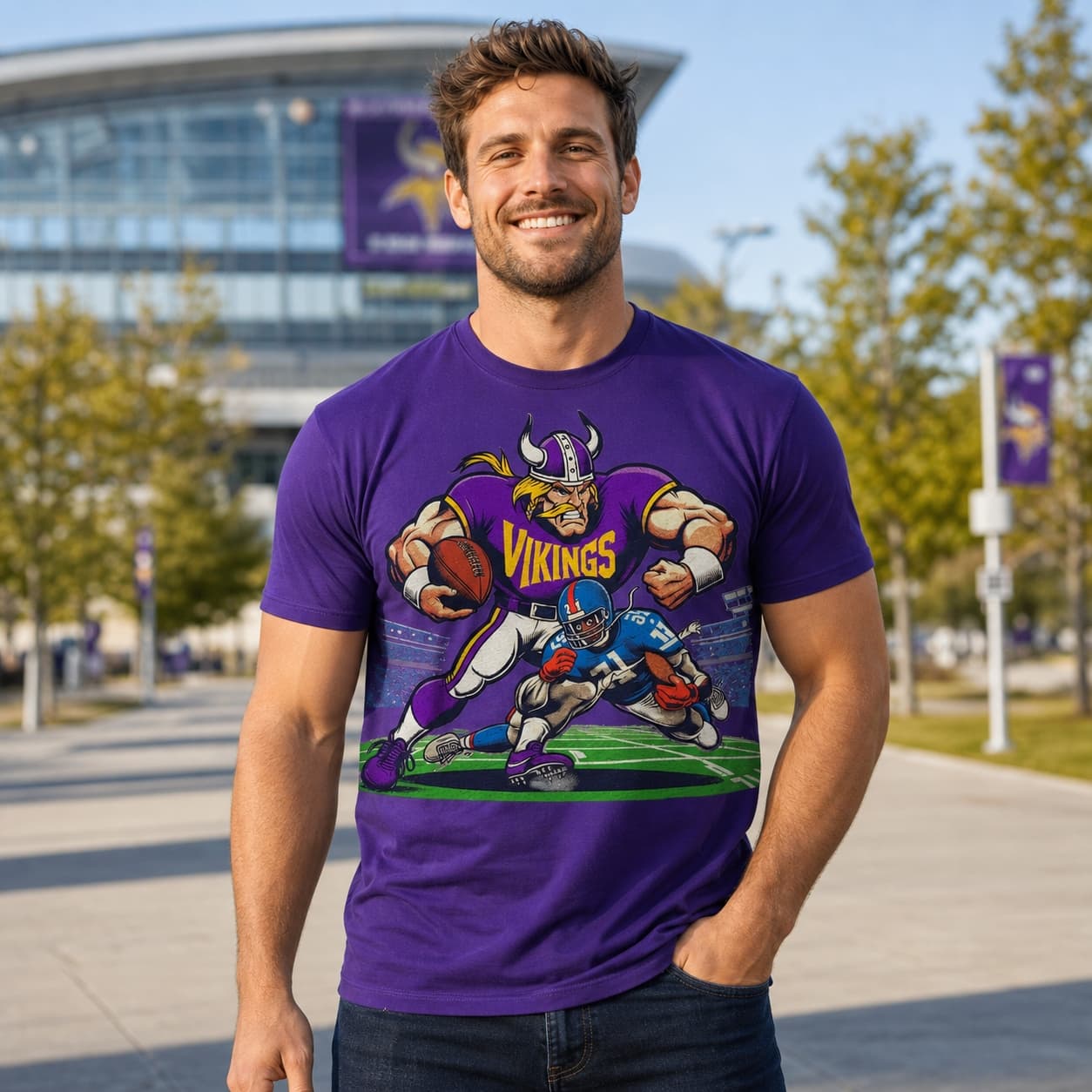 Minnesota Vikings vs. New York Giants Retro Rivalry Football Victory Viktor Mascot Artwork Shirt