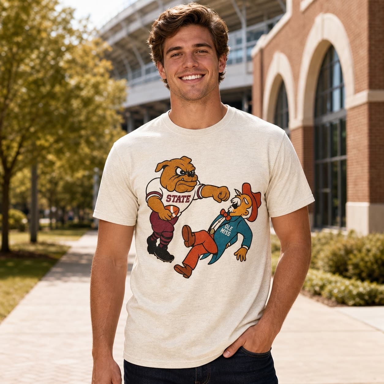 Mississippi State Bulldogs vs. Ole Miss Rebels Retro Rivals Week Football Artwork Shirt