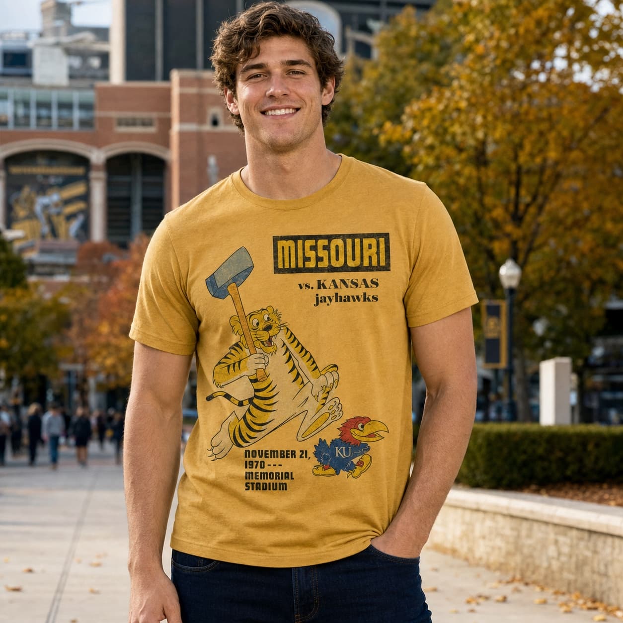 Missouri Tigers vs. Kansas Jayhawks College Retro Rivals Football T-Shirt