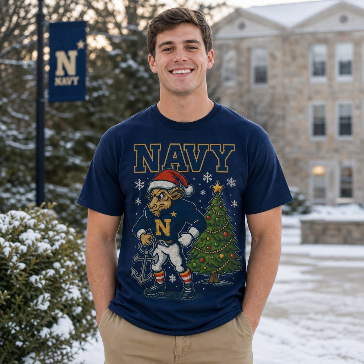 Navy Midshipman Holiday Exclusive Retro Football Artwork Shirt
